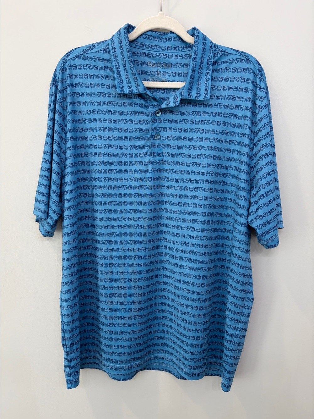 San Soleil Men's Blue Polo Shirt Whiskey On The Rocks Drink Print Blue Size L